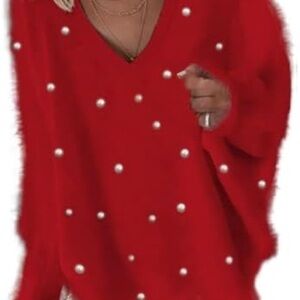 Akivide Women’s V Neck Pearl Sweater size XL